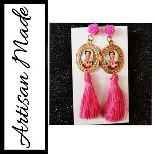 Frida Kahlo Pink Rose Artisan Earrings♡